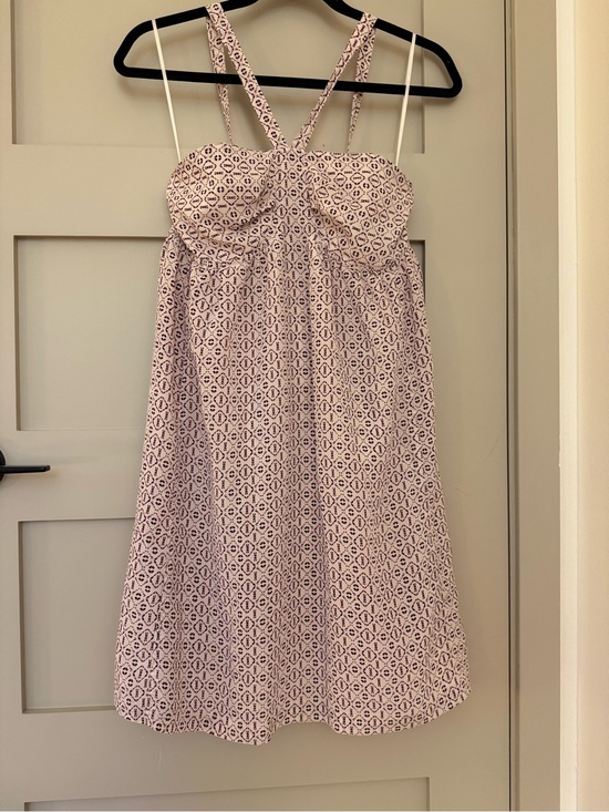 Madewell Dresses & Skirts - Madewell Echo Grid Silk Convertible Halter Mini Dress wedding guest pink cream 4